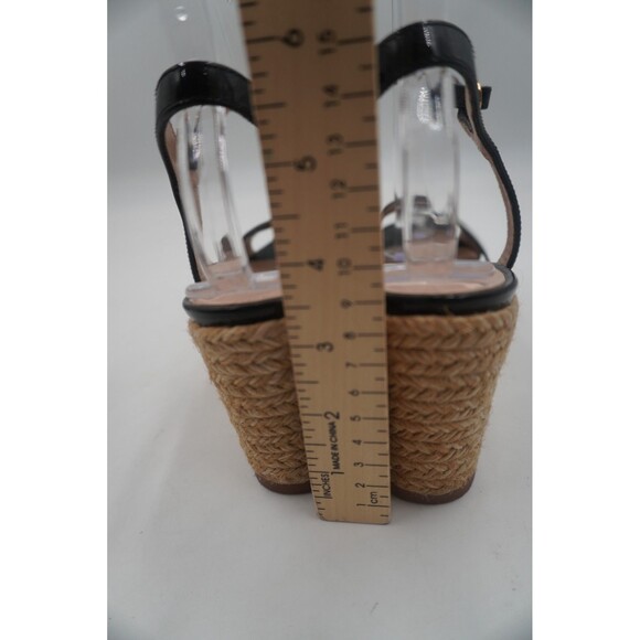 Stuart Weitzman BLKPatent Leather Espadrilles Crossover Braided Jute Trim Sz 8.5 - Picture 11 of 11
